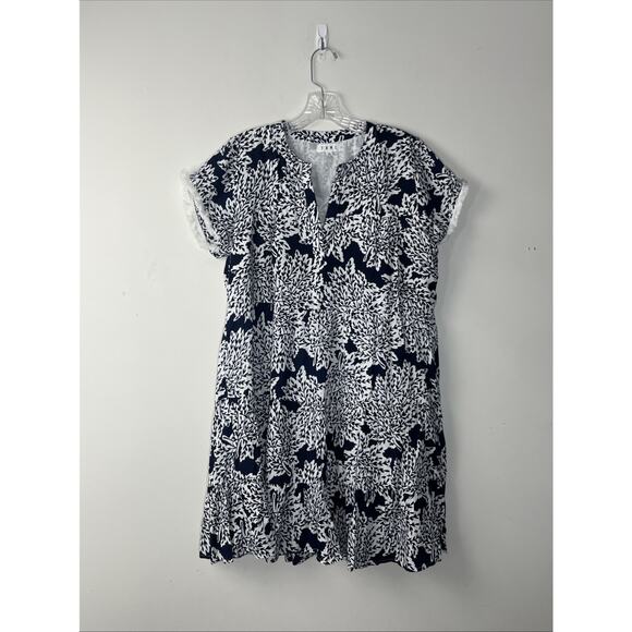 THML Babydoll Dress Small Blue White Floral V Neck Cap Sleeve Cottage Coastal - Picture 1 of 12